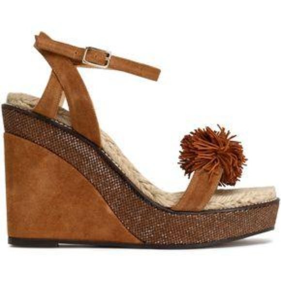 Castaner Shoes - Castaner POMPOM-EMBELLISHED SUEDE WEDGE SANDAL